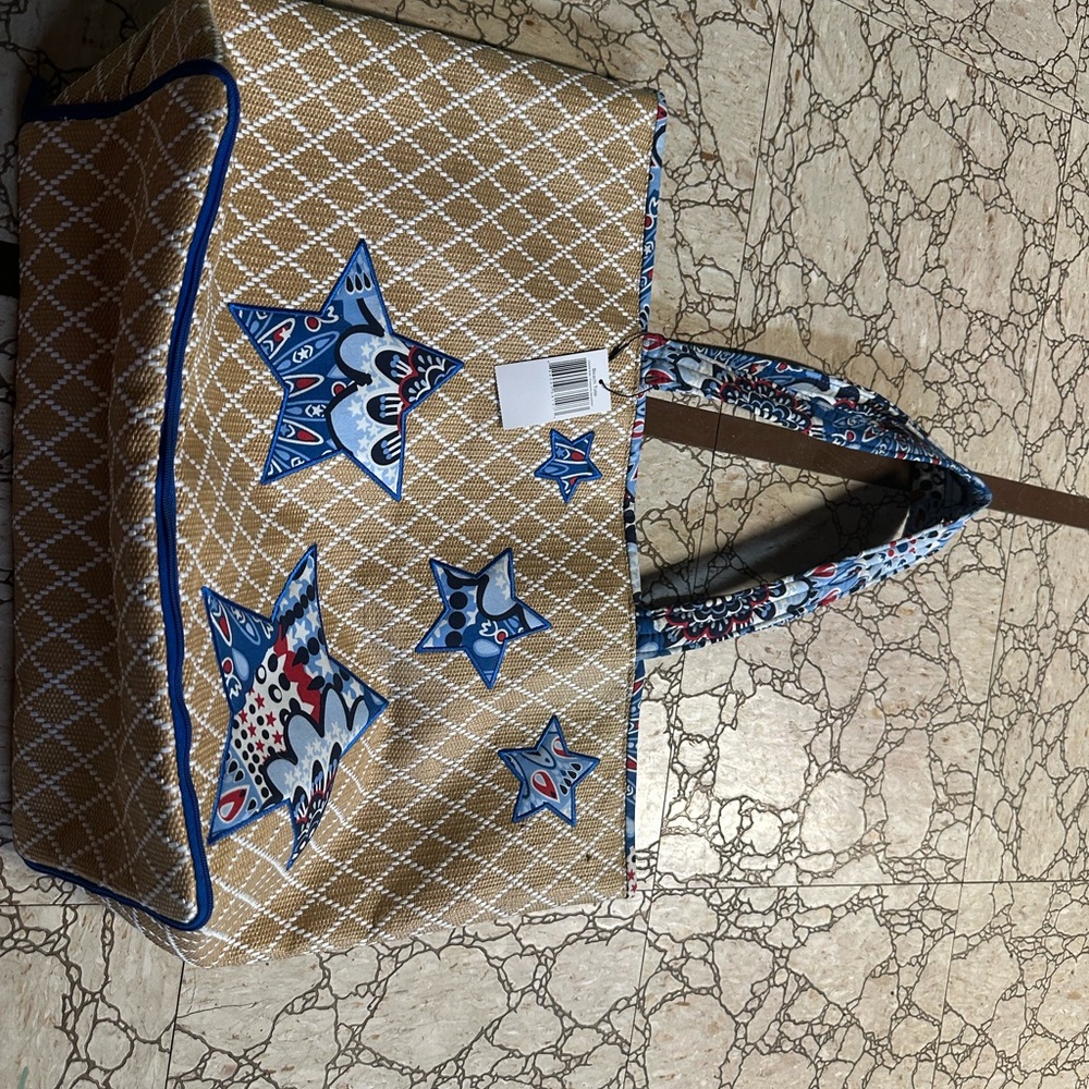 Vera Bradley Tan and Blue Women's Tote Bag
